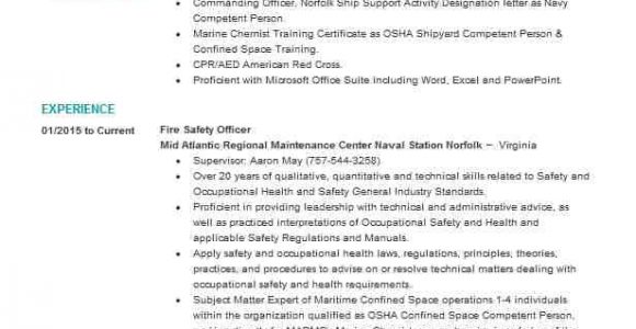 Sample Resume for Fire and Safety Officer Fresher Fire and Safety Fresher Resume format Fire Safety Ficer