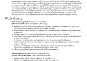 Sample Resume for Food and Beverage Server Food and Beverage Server Resumes