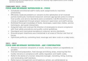 Sample Resume for Food and Beverage Supervisor Food and Beverage Supervisor Resume Samples