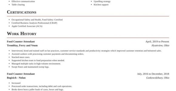 Sample Resume for Food Counter attendant Food Counter attendant Resumes