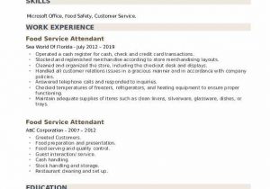 Sample Resume for Food Counter attendant Food Service attendant Resume Samples