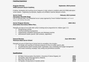 Sample Resume for Football Coaching Position soccer Coach Resume