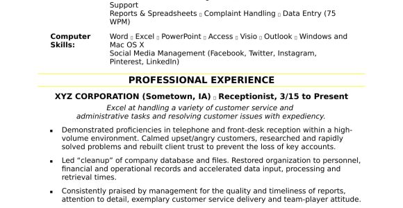 Sample Resume for Front Office Help Receptionist Resume Monster.com