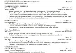 Sample Resume for Ga In College Of Education Uga Career Center