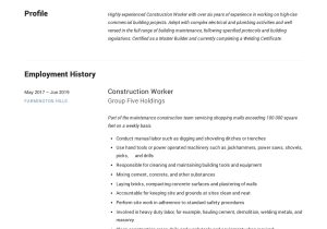 Sample Resume for General Construction Worker Construction Worker Resume & Writing Guide  12 Templates 2022