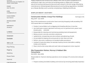 Sample Resume for General Construction Worker Construction Worker Resume & Writing Guide  12 Templates 2022