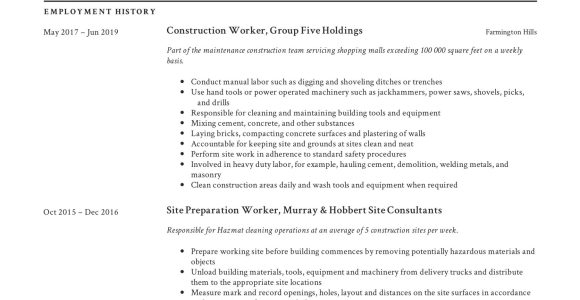 Sample Resume for General Construction Worker Construction Worker Resume & Writing Guide  12 Templates 2022