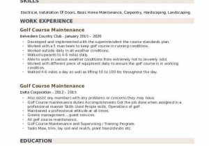 Sample Resume for Golf Course Maintenance Golf Course Maintenance Resume Samples