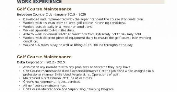 Sample Resume for Golf Course Maintenance Golf Course Maintenance Resume Samples