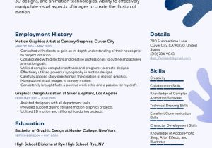 Sample Resume for Graphic Designer Fresher Motion Graphics Artist Resume Examples & Writing Tips 2021 (free