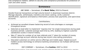 Sample Resume for Head Bank Teller Bank Teller Resume Monster.com