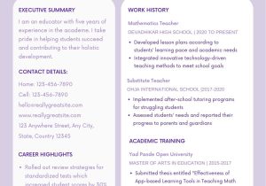 Sample Resume for High School ath Teacher Purple Bordered Math Tutor Resume – Templates by Canva