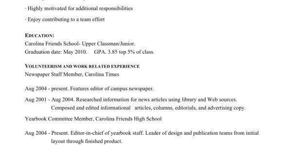 Sample Resume for High School Student Seeking Internship High School Senior RÃ©sumÃ© – for College or Job Seeking – Plf …