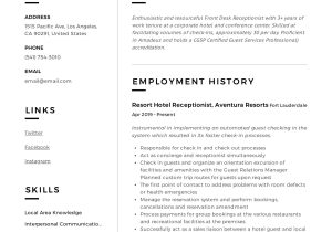 Sample Resume for Hotel Front Desk Receptionist Cv Receptionist Hotel Pdf October 2021