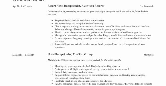 Sample Resume for Hotel Front Desk Receptionist Hotel Front Desk Job Description Resume Unique Hotel Receptionist …