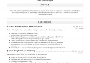 Sample Resume for Hotel Front Desk Receptionist Hotel Receptionist Resume & Writing Guide  12 Templates 2020