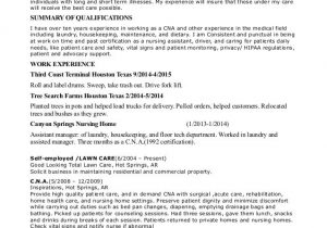 Sample Resume for Housekeeping In Nursing Home C N A Va Hospital Resume