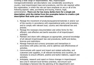 Sample Resume for Import Export Executive Typical Job Description Import Export Manager