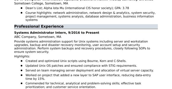 Sample Resume for Junior Network Administrator Entry-level Systems Administrator Resume Sample Monster.com