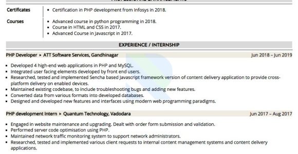 Sample Resume for Junior PHP Developer Sample Resume Of PHP Web Developer with Template & Writing Guide …