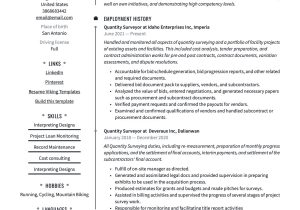 Sample Resume for Junior Quantity Surveyor Quantity Surveyor Resume & Writing Guide  20 Templates Pdf & Word