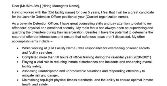Sample Resume for Juvenile Detention Officer Juvenile Detention Officer Cover Letter Examples – Qwikresume