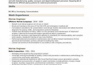 Sample Resume for Marine Engineering Apprenticeship Marine Engineer Resume Samples