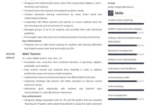 Sample Resume for Math Teaching Position Math Teacher Resume Examples & Writing Guide [ Skills]