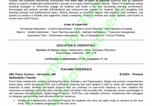 Sample Resume for Math Teaching Position Math Teacher Resume Sample