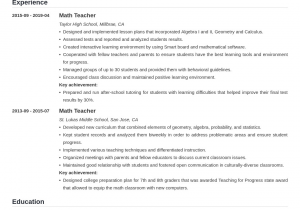 Sample Resume for Maths Teachers Freshers Math Teacher Resume Examples & Writing Guide [ Skills]
