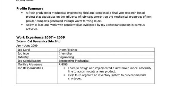 Sample Resume for Mechanical Engineer Fresh Graduate Pdf 10 Mechanical Engineering Resume Templates Pdf Doc