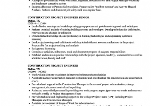 Sample Resume for Mechanical Engineer In Construction Road Construction Engineer Resume December 2020