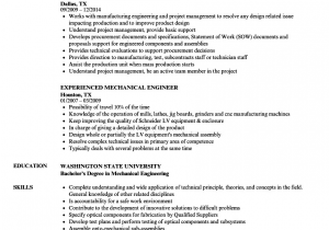 Sample Resume for Mechanical Engineer with Experience Experienced Mechanical Engineer Resume Samples