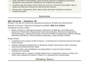 Sample Resume for Mechanical Engineer with Experience Sample Resume for An Entry Level Mechanical Engineer