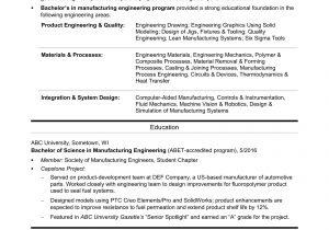 Sample Resume for Mechanical Production Engineer Manufacturing Engineer Resume
