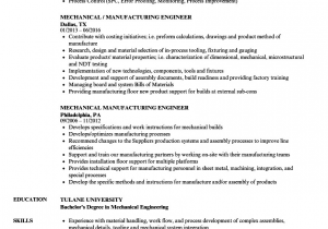 Sample Resume for Mechanical Production Engineer Mechanical Manufacturing Engineer Resume Samples
