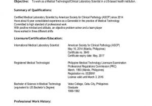 Sample Resume for Medical Technologist In the Philippines Medtech Resume Sample Philippines Fresh Graduate Best