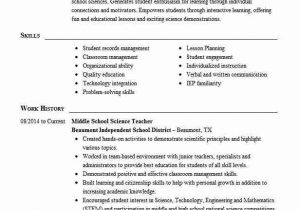 Sample Resume for Middle School Science Teacher Middle School Science Teacher Resume Example