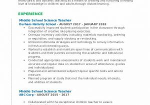 Sample Resume for Middle School Science Teacher Middle School Science Teacher Resume Samples