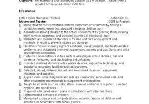 Sample Resume for Montessori assistant Teacher Montessori Teacher Resume Sample 5