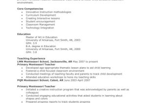 Sample Resume for Montessori Lead Teacher Sample Montessori Teacher Resume Pdf Montessori Education …