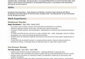 Sample Resume for Montessori Teacher Fresher Montessori Teacher Resume Samples