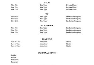Sample Resume for Movie theater Manager Acting RÃ©sumÃ© formatting Basics   Template Backstage