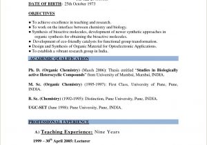 Sample Resume for Msc Chemistry Freshers Resume format for Freshers Bsc Chemistry
