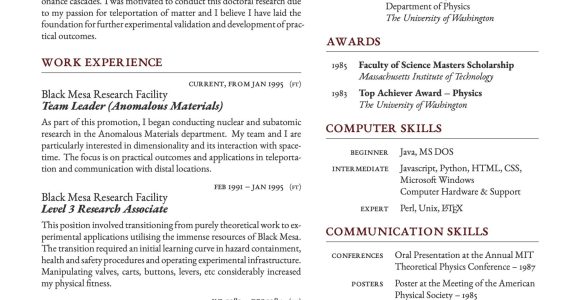 Sample Resume for Msc Physics Fresher Latex Templates – Cvs and Resumes