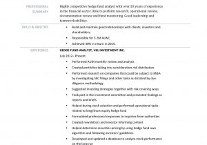 Sample Resume for Mutual Fund Operations Hedge Fund Resume Sample – Derel