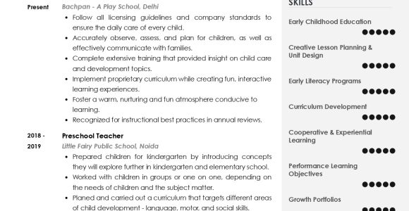 Sample Resume for Nursery School Teacher In India Sample Resume Of Preschool Teacher with Template & Writing Guide …