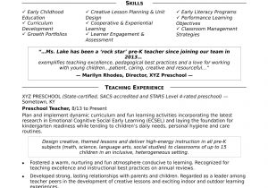 Sample Resume for Nursery School Teacher Kindergarten Teacher Resume
