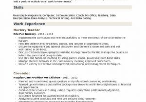 Sample Resume for Nursery School Teacher Nursery Teacher Resume Samples