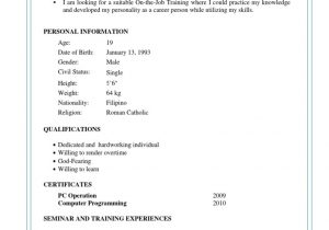 Sample Resume for Ojt Hrm Students Resume format for Hrm Ojt Students